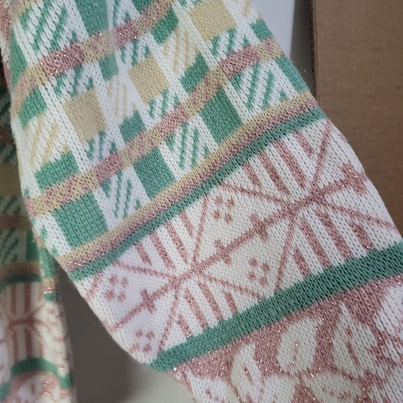 VTG 80s Womens Pink Green Snowflake Patterned Ugly Fun Sweater Small  USA - Picture 5 of 13